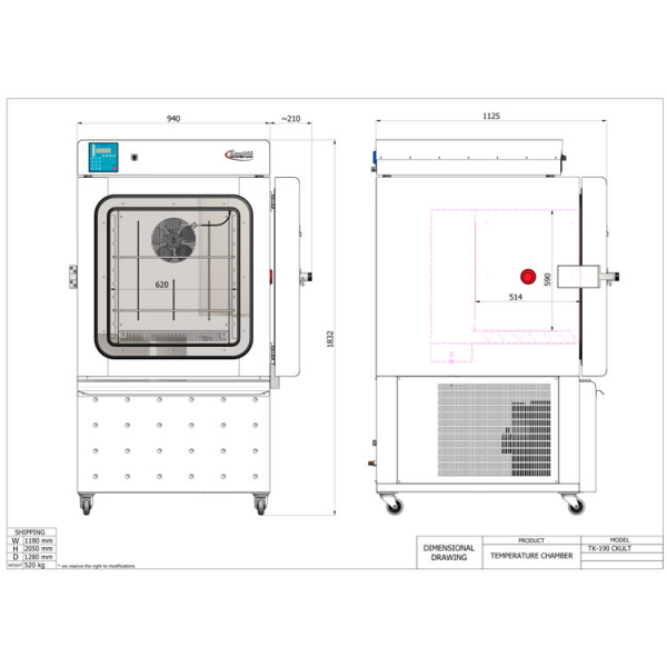 Schéma CAD d’Enceinte thermostatique à variation de température TK-190 CKULT